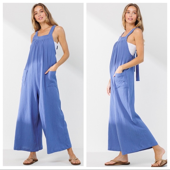 39 Angela Solid Fabulous Wide Leg Jumpsuit - Picture 3 of 4